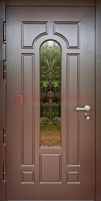 Металлическая коричневая дверь Винорит со стеклом и ковкой ДСК-210 в Коломне