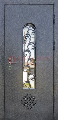 Темная стальная дверь Порошок со стеклом и ковкой ДСК-217 в Коломне