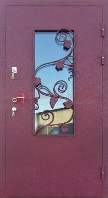 Железная дверь Порошок со стеклом и ковкой лозы ДСК-220 в Казани
