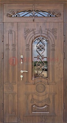 Распашная стальная дверь Винорит со стеклом и ковкой ДСК-232 в Коломне