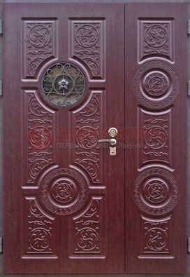Красная железная дверь Винорит со стеклом и ковкой ДСК-235 в Коломне