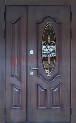 Темная металлическая дверь Винорит со стеклом и ковкой ДСК-239 в Коломне