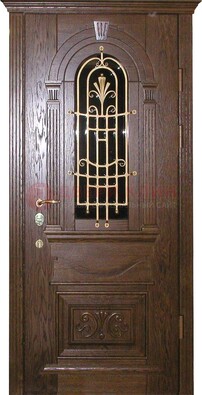 Железная дверь со стеклом и ковкой в классическом стиле ДСК-23 в Талдоме