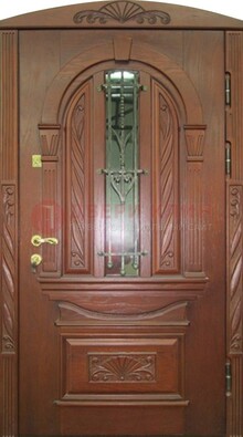 Узорная железная дверь массив со стеклом и ковкой ДСК-247 в Коломне