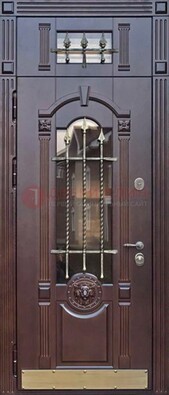 Металлическая дверь массив со стеклом и ковкой с фрамугой ДСК-249 в Коломне