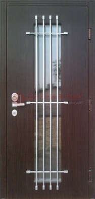 Современная стальная дверь с Виноритом стеклом и ковкой ДСК-262 в Талдоме