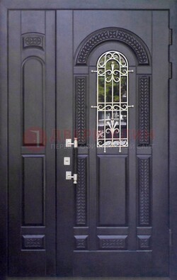 Входная дверь Винорит со стеклом и ковкой с узором ДСК-270 в Коломне