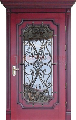 Красная стальная дверь Винорит со стеклом и ковкой ДСК-271 в Коломне