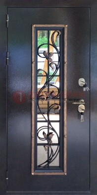 Железная дверь с порошковым напылением стеклом и ковкой ДСК-279 в Коломне