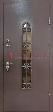 Металлическая дверь Порошок с небольшим стеклом и ковкой ДСК-282 в Коломне