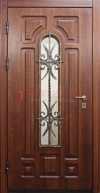Тяжелая стальная дверь со стеклом и ковкой ДСК-42 в Коломне