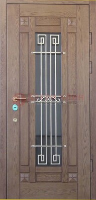 Стандартная железная дверь со стеклом темным и ковкой ДСК-5 в Коломне