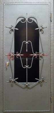 Железная дверь со стеклом и ковкой ДСК-74 для каркасного дома в Курске