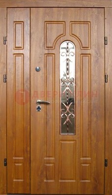 Стальная дверь со стеклом и цветной ковкой ДСК-78 для панельного дома в Коломне