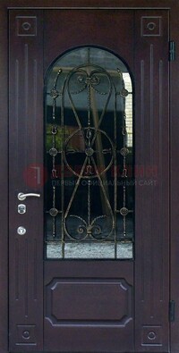 Стальная дверь со стеклом и ковкой ДСК-80 в загородный дом в Коломне
