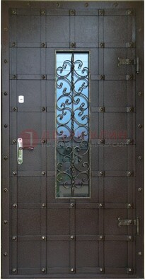 Стальная дверь со стеклом и ковкой ДСК-84 с утеплением в Коломне