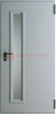 Белая железная техническая дверь со вставкой из стекла ДТ-9 в Коломне