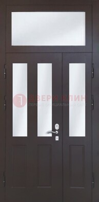 Черная тамбурная дверь со стеклянными вставками ДТМ-38 в Коломне