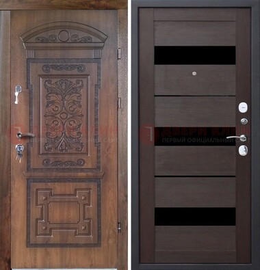 Стальная коричневая филенчатая дверь с виноритом и темной МДФ ДВТ-122 в Коломне