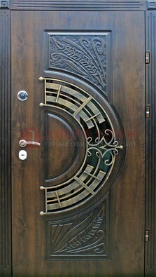 Металлическая филенчатая дверь с виноритом и стеклом ДВТ-144 в Коломне
