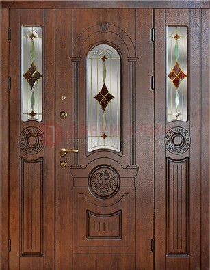 Парадная полуторная дверь с виноритом и витражом ДВТ-172 в Коломне