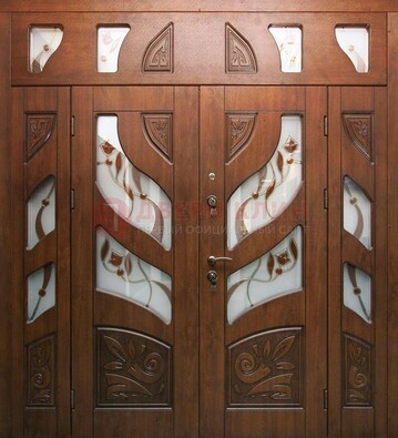 Элитная двухстворчатая дверь с витражным стеклом ДВТ-173 в Коломне