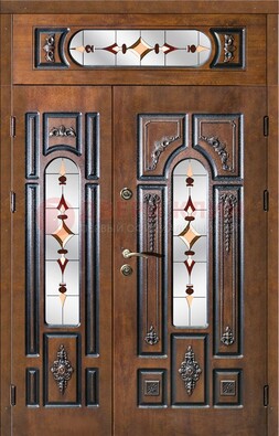 Элитная дверь цвета дуб с виноритом и витражом ДВТ-177 в Коломне