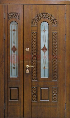 Темная стальная дверь с виноритом и стеклом ДВТ-179 в Коломне