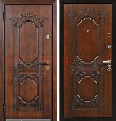 Коричневая железная дверь с виноритом и узором ДВТ-211 в Коломне