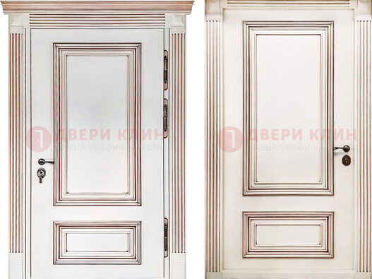 Белая металическая дверь с виноритом для дома ДВТ-239 в Коломне
