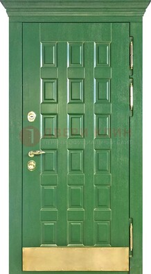 Входная зеленая дверь с виноритом для коттеджа ДВТ-249 в Коломне