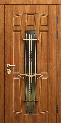 Входная коричневая дверь с терморазрывом и фрезерованной МДФ ДВТ-75 в Коломне