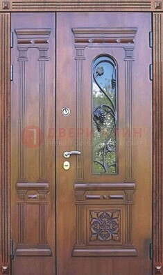 Железная коричневая филенчатая дверь с виноритом и МДФ ДВТ-85 в Коломне
