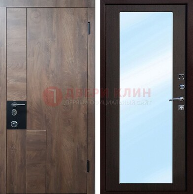 Коричневая металлическая дверь c МДФ с зеркалом ДЗ-106 в Коломне