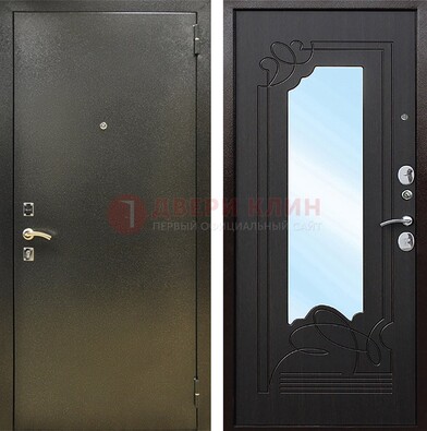 Железная темная дверь c порошковым напылением и МДФ с узором и зеркалом ДЗ-111 в Коломне