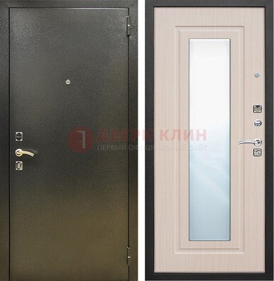 Входная темная дверь c порошковым покрытием и МДФ Белый дуб и зеркалом ДЗ-112 в Коломне