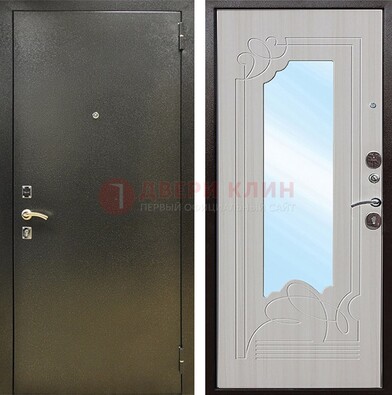 Входная темно-серая дверь c порошковым покрытием и МДФ с резьбой и зеркалом ДЗ-113 в Коломне