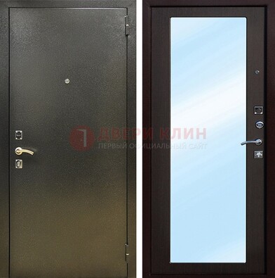Входная темно-серая дверь c порошковым покрытием и МДФ с зеркалом ДЗ-114 в Коломне