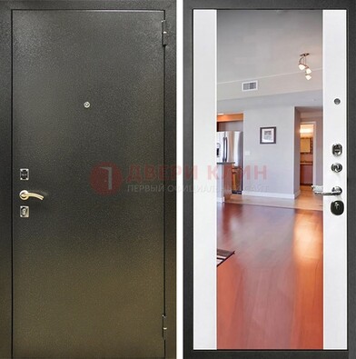 Входная темно-серая дверь c порошковым покрытием и Белой МДФ с зеркалом ДЗ-115 в Коломне