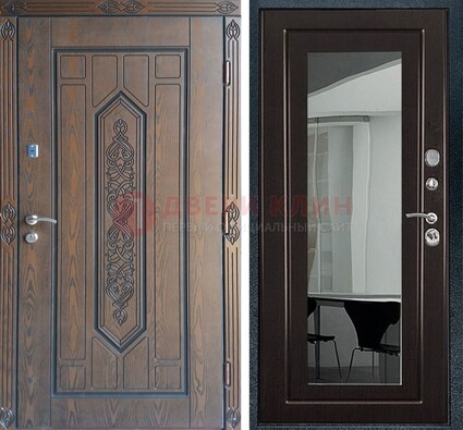 Уличная коричневая дверь c виноритом и МДФ Венге с зеркалом ДЗ-116 в Коломне