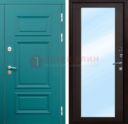 Зеленая входная дверь терморазрыв c виноритом и МДФ с зеркалом ДЗ-122 в Коломне