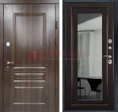 Железная коричневая дверь с МДФ Венге c зеркалом ДЗ-124 в Коломне