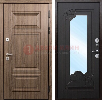 Входная коричневая дверь с зеркалом МДФ Венге ДЗ-127 в Коломне
