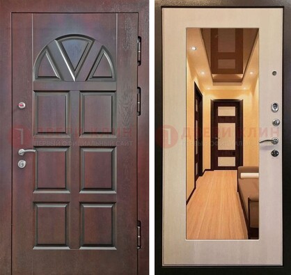 Темная железная дверь с МДФ и зеркалом в квартиру ДЗ-135 в Коломне