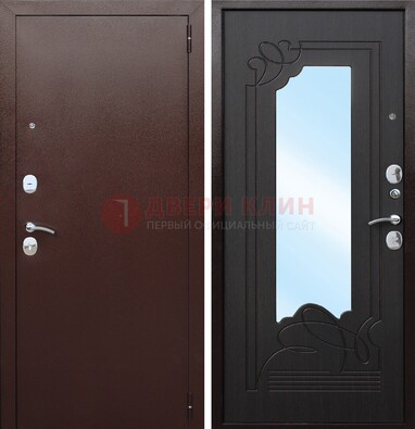 Коричневая стальная дверь с зеркалом ДЗ-18 в Коломне