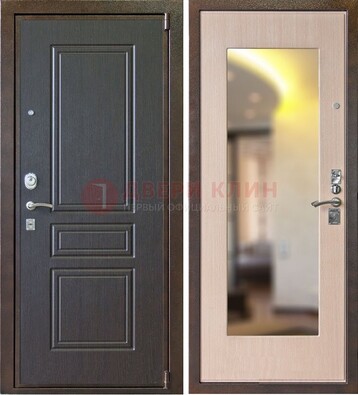 Коричневая стальная дверь с зеркалом МДФ внутри ДЗ-27 в Коломне