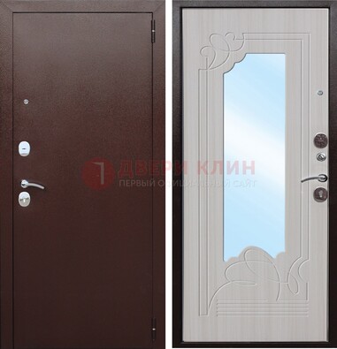 Коричневая металлическая дверь с зеркалом МДФ внутри ДЗ-33 в Коломне