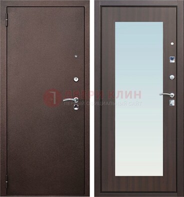 Коричневая входная дверь с зеркалом МДФ внутри ДЗ-40 в Коломне