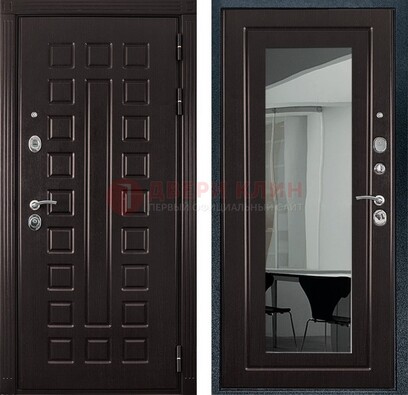 Темная металлическая дверь с зеркалом МДФ внутри ДЗ-4 в Коломне
