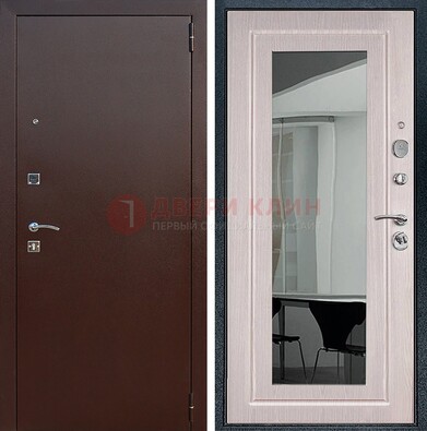 Входная дверь с порошковым напылением Медный антик/Белый дуб с зеркалом ДЗ-63 в Коломне